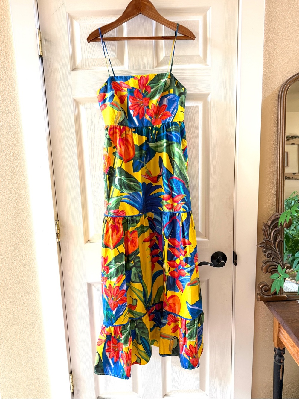 FARM Rio Bright Yellow Floral Maxi Dress with Blue, Green & Red Blooms
